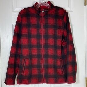 Eddie Bauer Womens Full Zip Jacket Black Red Buffalo Plaid Long Sleeve Size XL